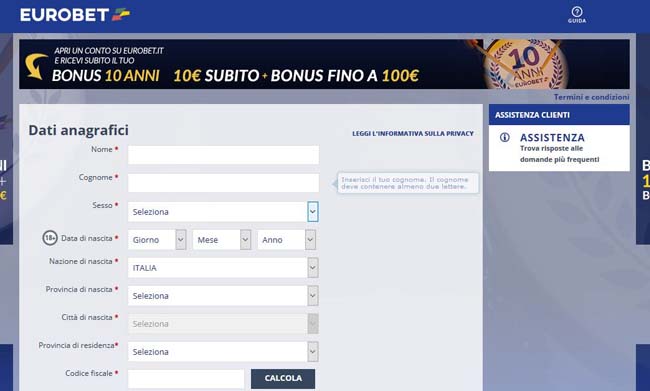 eurobet registrazione