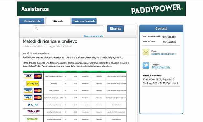 paddy power metodi di pagamento