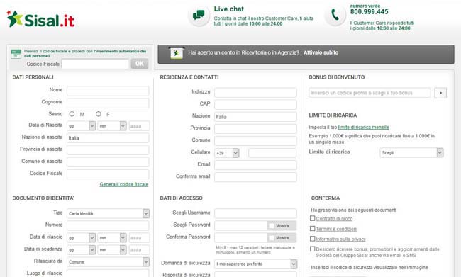 sisal registrazione