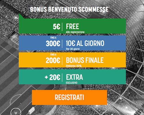 snai 5 € gratis benvenuto