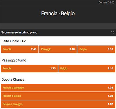 888Sport quote francia vs belgio 10/07/2018
