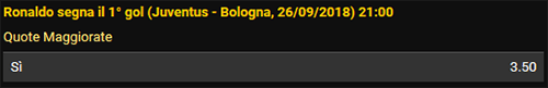 bwin quota maggiorata ronaldo juventus vs bologna 26/09/2018