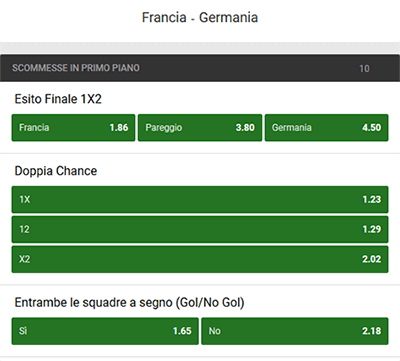 unibet francia germania 16-10-2018 quote