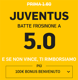 betfair juventus frosinone 15-02-2019 quota maggiorata