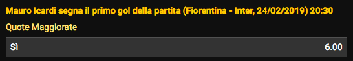 bwin icardi fiorentina inter 24-02-2019 quota maggiorata
