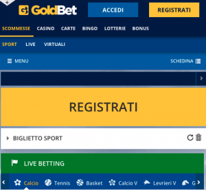 Tasto registrazione Goldbet