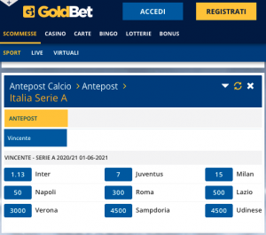 Quote vincente Serie A Goldbet