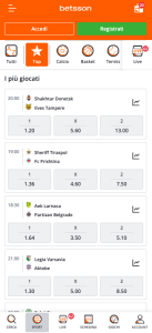 Palinsesto Betsson sport