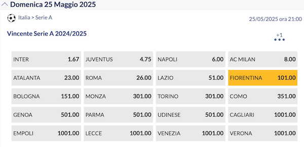 quote vincente scudetto eurobet